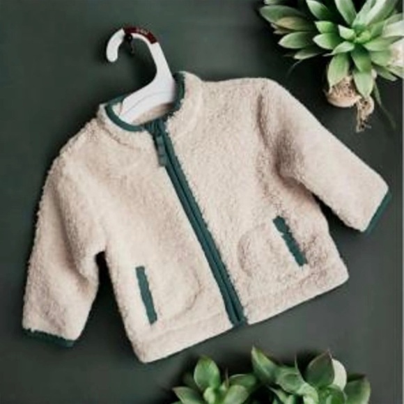 Cat & Jack Other - NWT Cat & Jack Cream Fleece Baby Jacket with Green Details size 18 months
